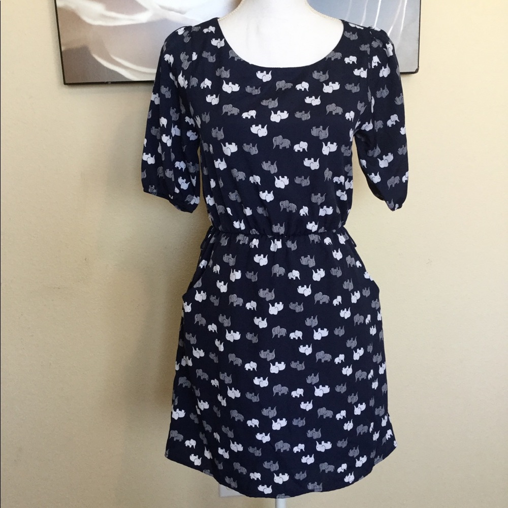 Everly Navy dress with elephants